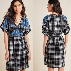 Anthropologie Sarah Plaid Embroidered Tunic Plaid Midi Dress pocket size 2